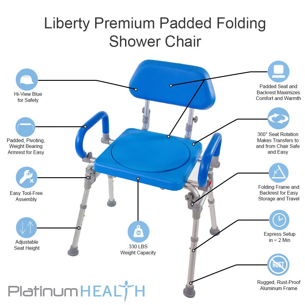 Liberty Folding Shower Chair with Swivel Seat - Adjustable Bath Seat for Elderly & Disabled - Non-Slip Shower Stool for Safe Bathing & Toilet Use - Perfect for Bathroom Safety & Mobility Assistance