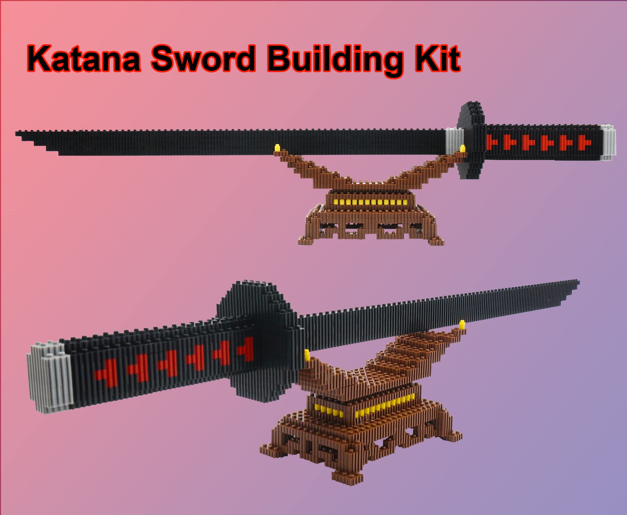 Demon Slayer Anime Tanjiro Samurai Sword Building Kit - 19in Cosplay Katana with Display Stand - DIY Model Toy Gift for Kids & Adults - Perfect for Anime Fans, Collectors and Cosplay Events