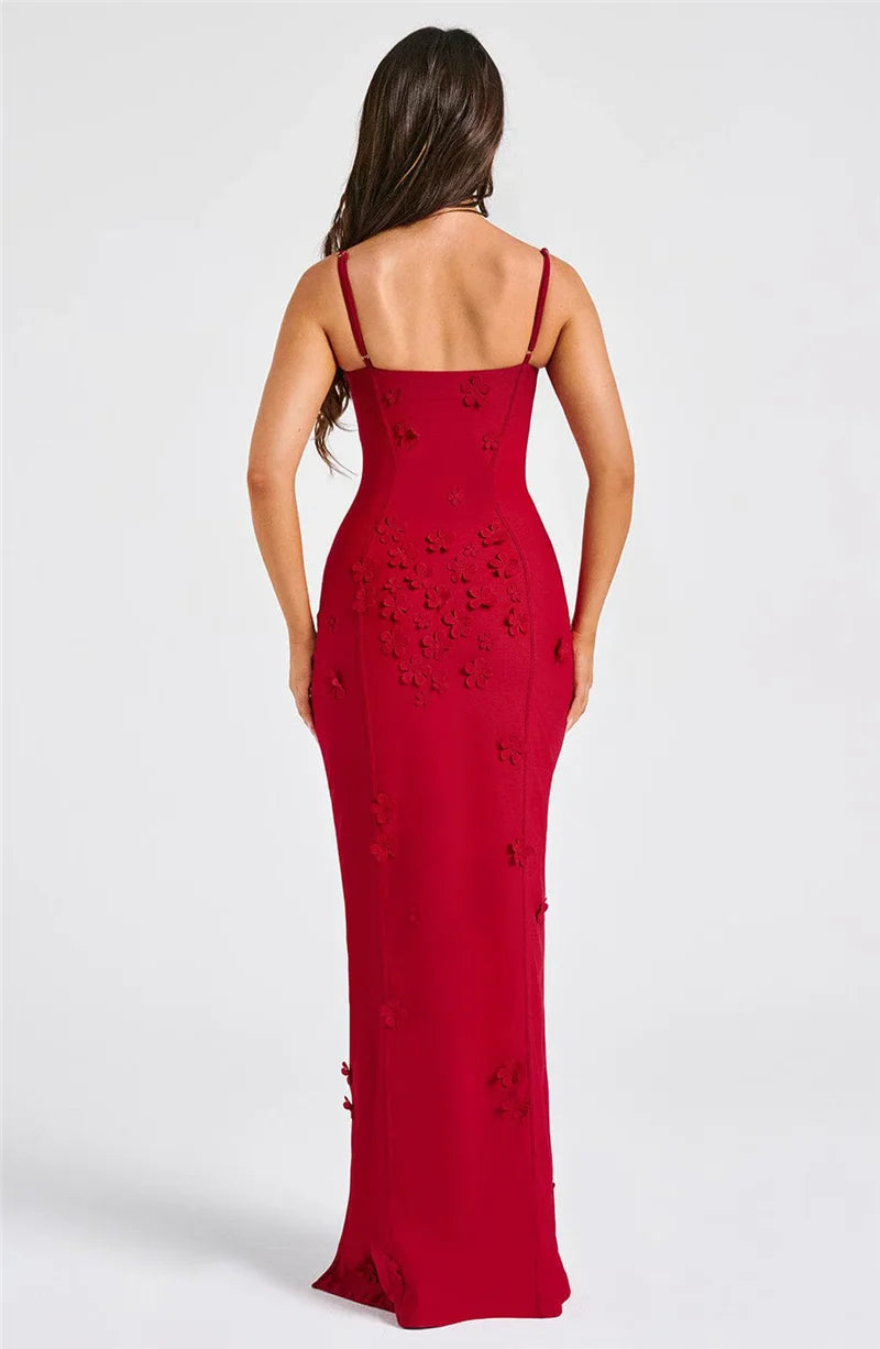 3D Floral Spaghetti Strap Sexy Maxi Dress for Women - Off Shoulder Backless Thigh High Split Evening Gown | Perfect for Club Parties, Date Nights & Summer Vacations