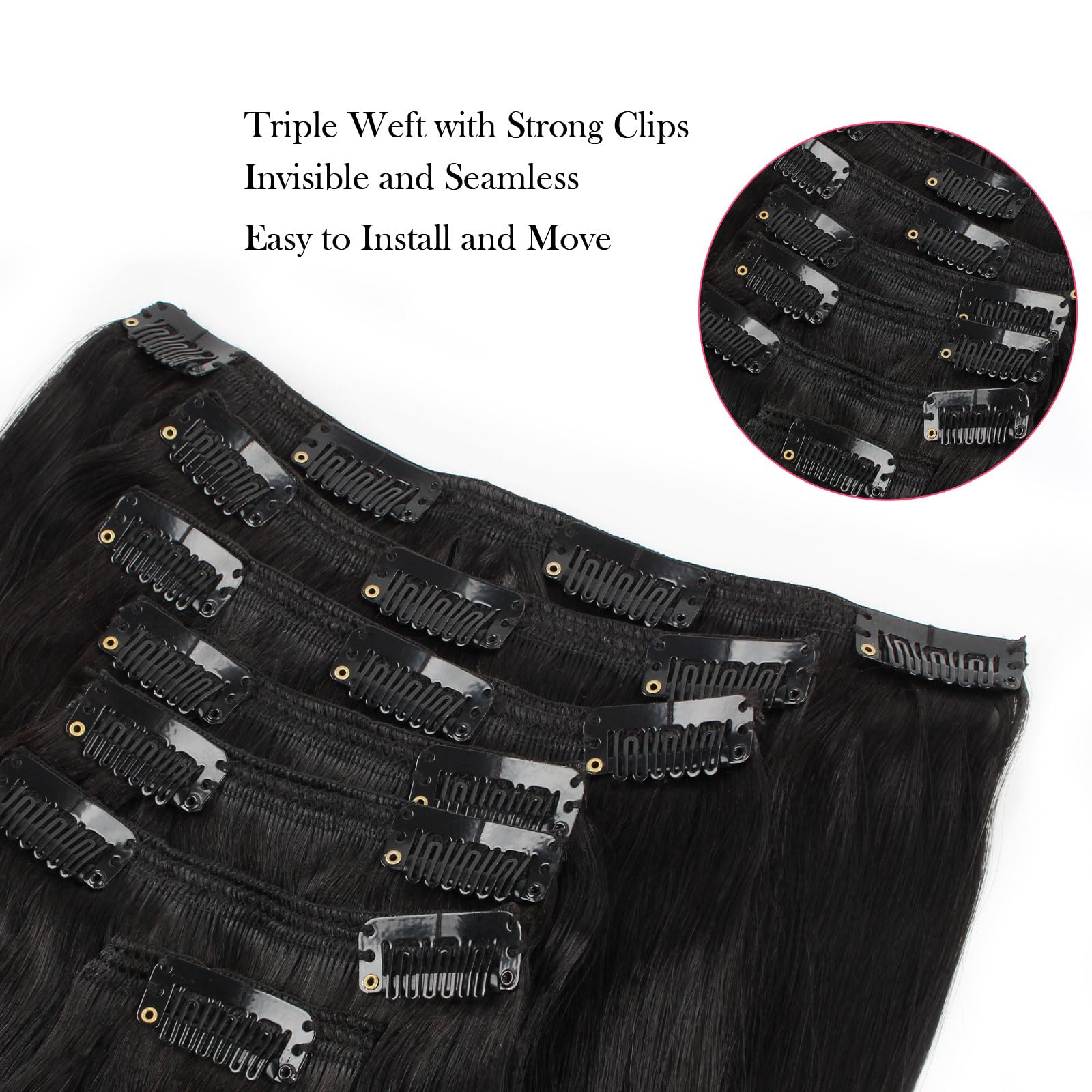 Premium Sassina Silk Straight Clip-in Hair Extensions – 100% Remy Human Hair, Double Weft, Natural Black (#1B) – 16 Inch, 120g, 7-Piece Set for Full Head Volume | Perfect for Daily Styling, Parties & Special Occasions