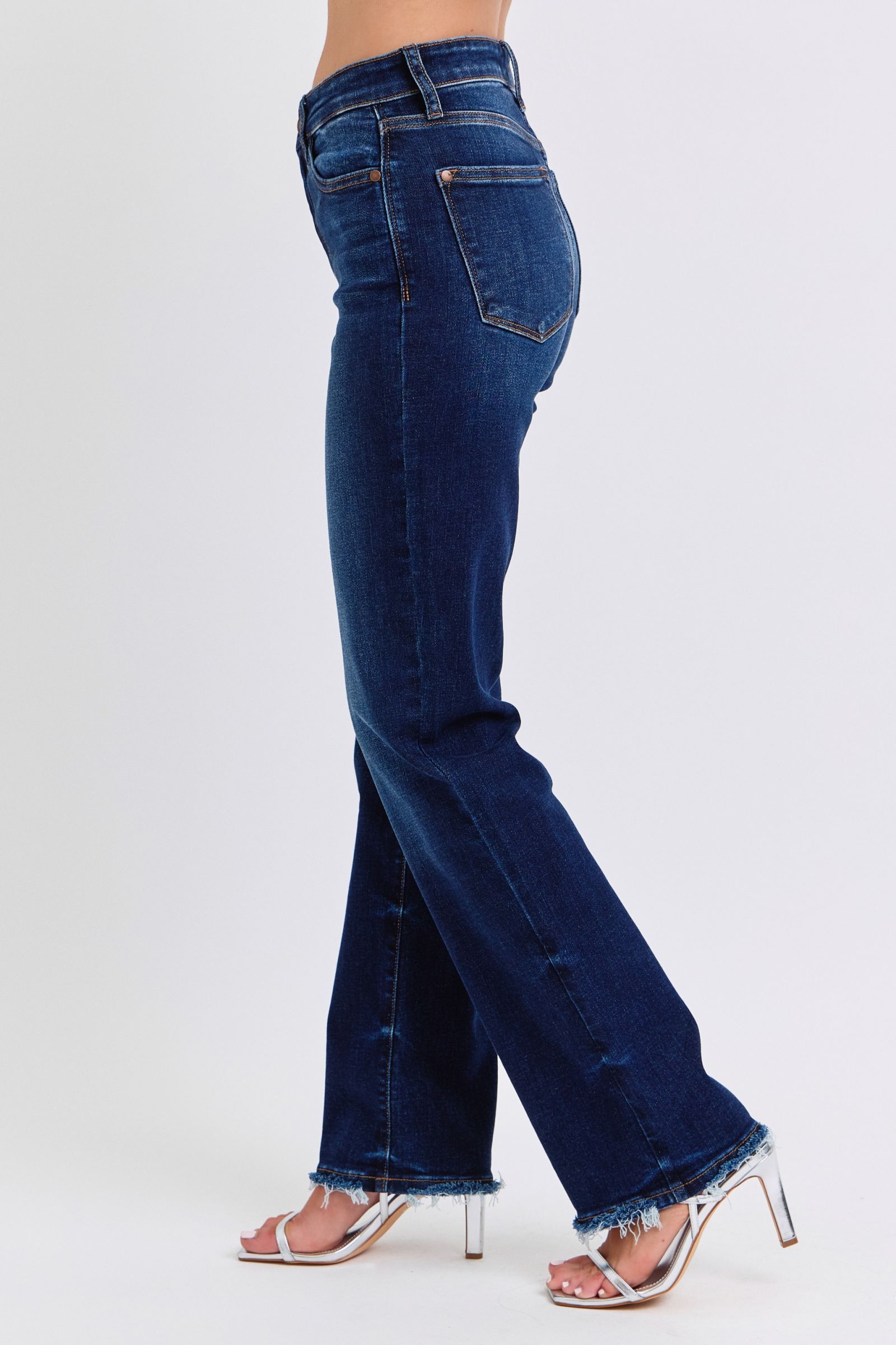 Judy Blue Women's Full Size Raw Hem Straight Leg Jeans - High Waist Denim Pants for Casual Wear & Everyday Outfits