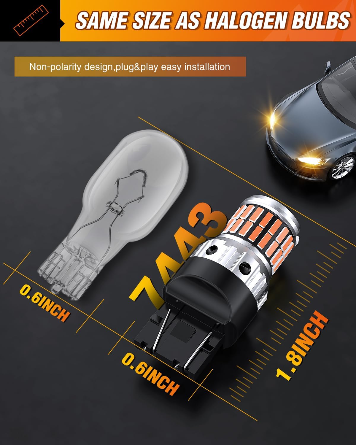7440 7443 T20 4014 63SMD Amber Yellow LED Bulbs (2-Pack) - High Visibility Turn Signal & Parking Lights for Cars, Trucks, Motorcycles