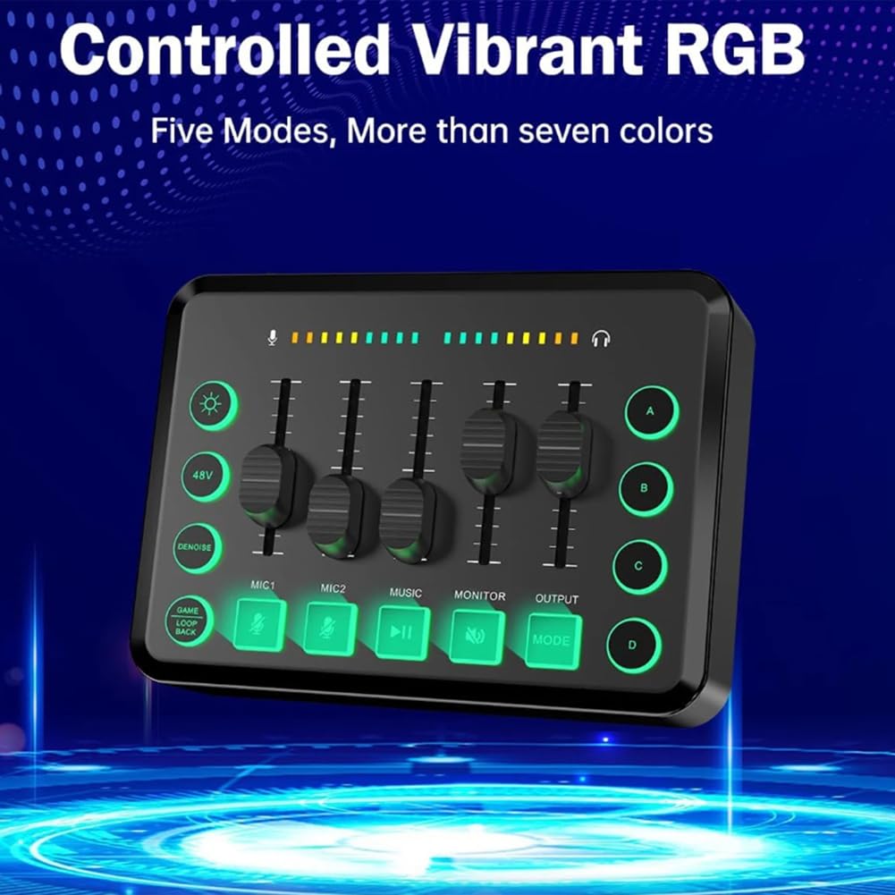 TYREE 48V Rechargeable Audio Mixer with XLR Microphone Interface - Professional Sound Card & RGB Mixer for Podcasting, Live Streaming & Music Recording | Perfect for Home Studios & Content Creators