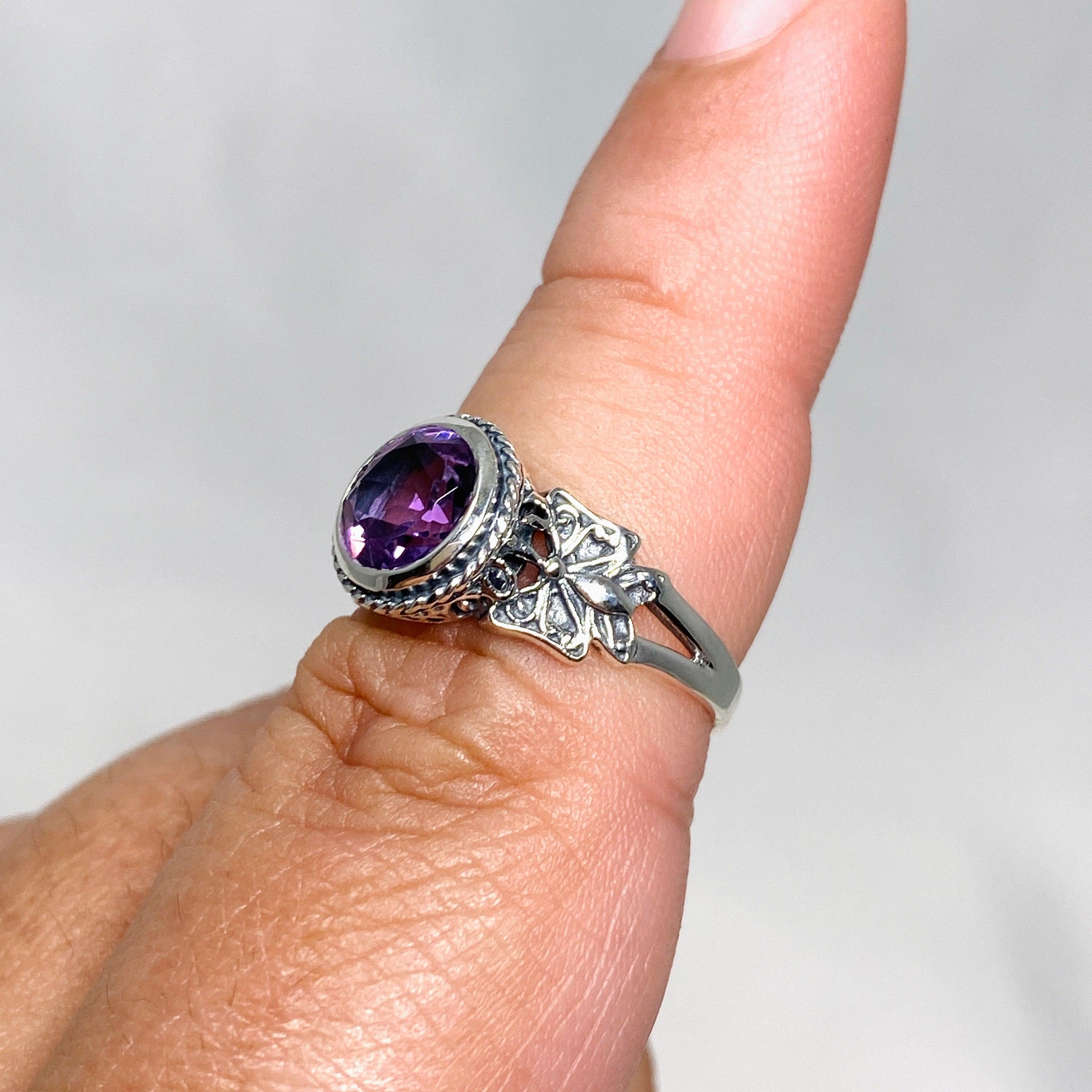Amethyst Faceted Round Ring in Decorative Setting R3671 - Elegant Jewelry for Women, Perfect for Weddings, Parties & Gifts