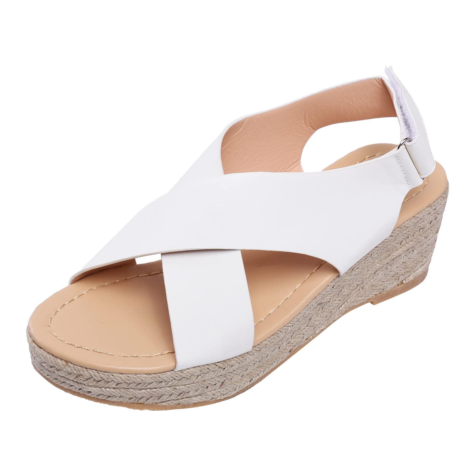 Women's Summer Wedge Sandals - Closed Toe Low Heel Beach Shoes with Breathable Straps & Rhinestone Decor | Roman Style Dress Sandals for Women | Size 7 | Perfect for Beach Vacations, Casual Outings & Summer Weddings