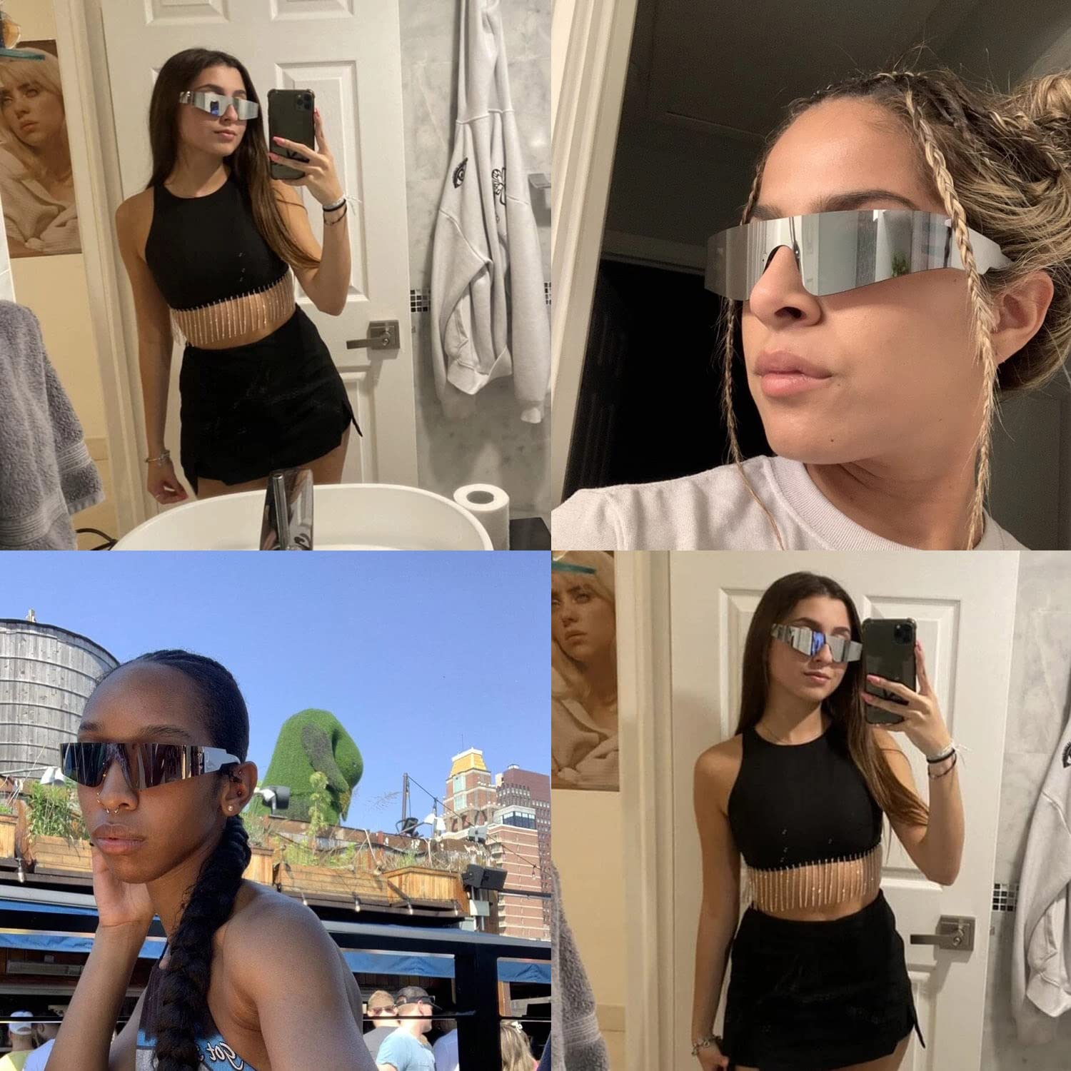 Futuristic Cyberpunk Wrap Around Sunglasses for Women & Men - Trendy Rimless Visor Shades for Outdoor Sports, Driving & Fashion Accessories