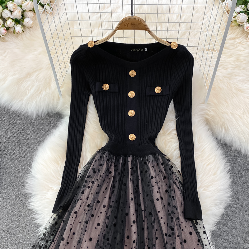 Elegant Women's Knitted Lace Stitch Dress for Fall and Winter | Fashionable Long Sleeve Party Dress | Perfect for Holiday Gatherings, Christmas Parties & Office Wear