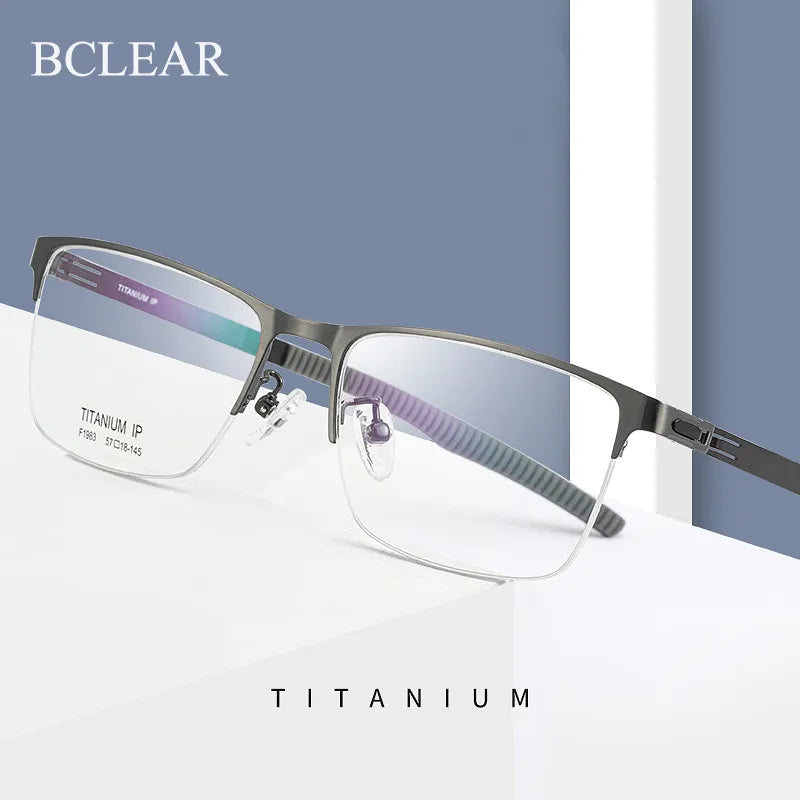 Bclear Unisex Semi-Rimless Square Titanium Eyeglasses BSF1983 - Lightweight Durable Glasses for Work, Reading & Fashion
