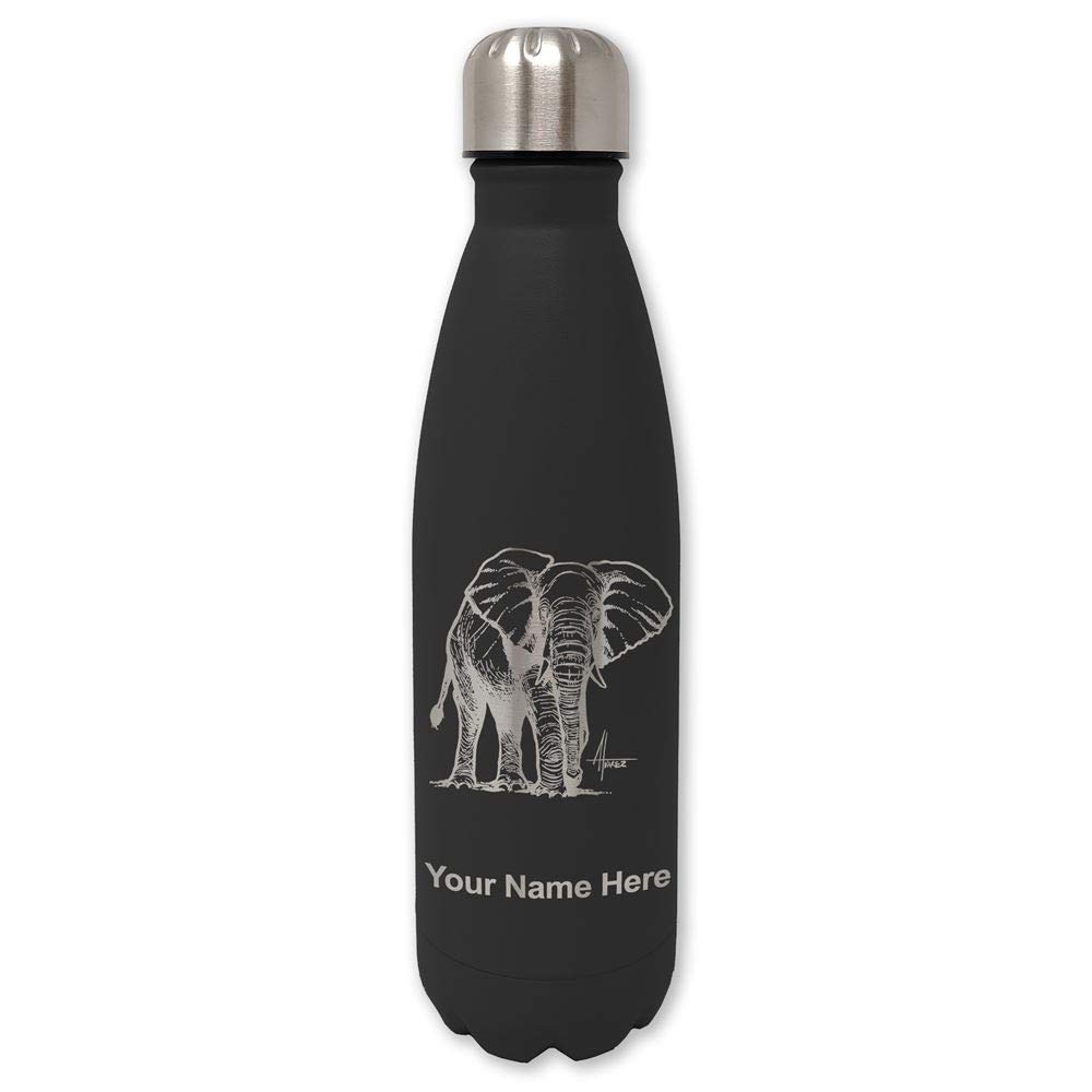 LaserGram Double Wall Insulated Stainless Steel Water Bottle with African Elephant Design - Personalized Engraving Included - Perfect for Gym, Hiking, Travel & Office Use