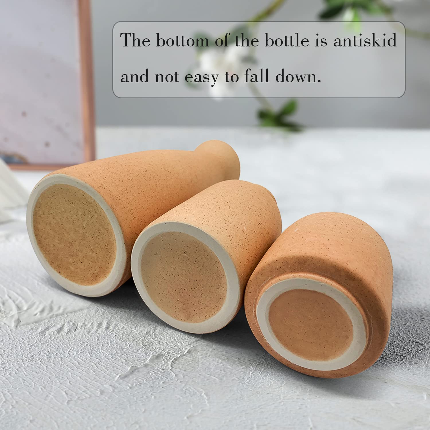 Brown Ceramic Vase Set of 3 - Small Boho Flower Vases for Home Decor, Modern Farmhouse Decorative Vases for Pampas Grass & Dried Flowers - Perfect for Shelves, Tables, Bookshelves & Entryways - Distressed Finish | Ideal for Living Room, Bedroom & Wedding Centerpieces