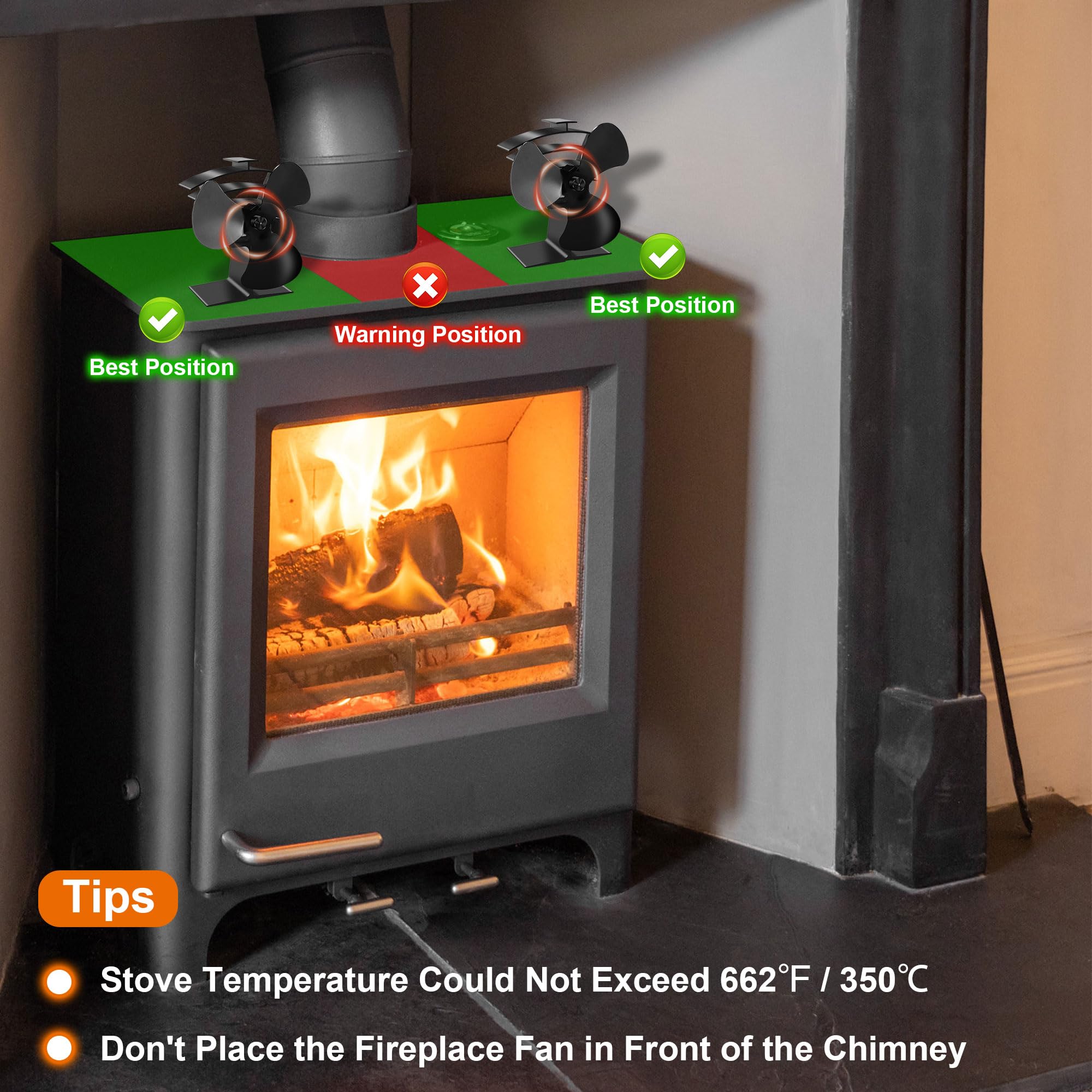 **3 Blade Wood Stove Fan - Heat Powered Fireplace Fan with Bracket - Eco-Friendly Thermoelectric Thermal Fan for Pellet Stove, Wood Burner & Fireplace - Perfect for Heating Efficiency & Cozy Home Ambiance**