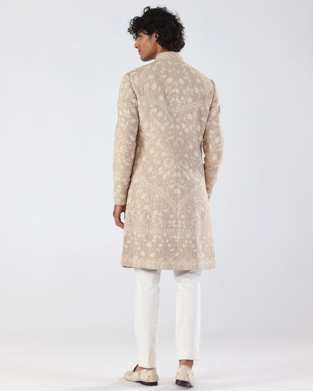Elegant Beige & Pink Thread Embroidered Sherwani for Men | Traditional Indian Wedding Attire | Perfect for Weddings, Festivals & Special Occasions