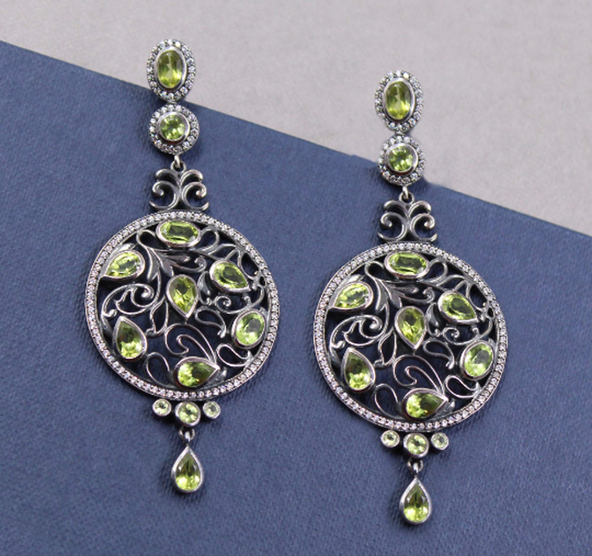 Stunning Vintage Peridot CZ Earrings - Black Rhodium Drop Dangle Jewelry | 925 Sterling Silver Earrings for Women | Perfect Birthday Gift, Anniversary Present & Thanksgiving Gift Idea | Elegant for Parties, Weddings & Special Occasions