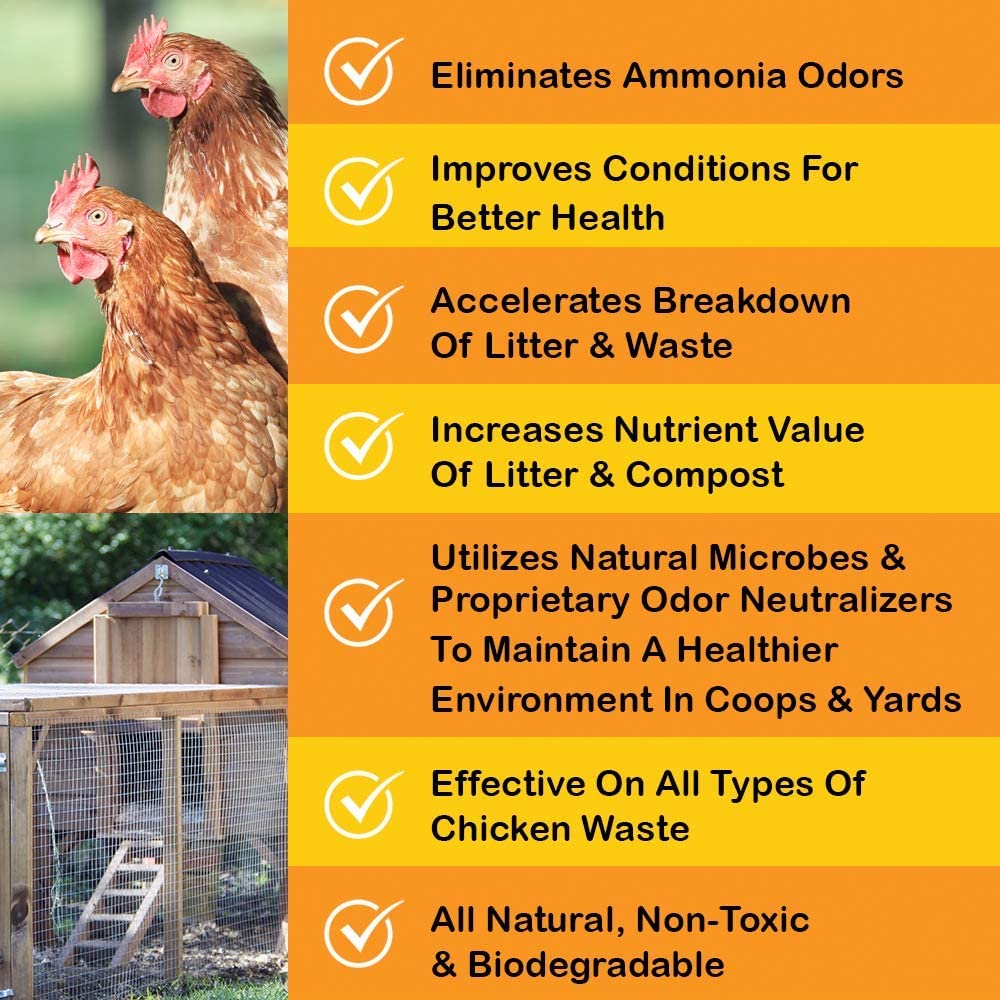 MICROBE-LIFT Chicken Coop Cleaner & Odor Eliminator - Safe, Concentrated Formula for All Surfaces | Converts Chicken Waste to Fertilizer & Reduces Ammonia | 1 Gallon | Ideal for Poultry Farms, Backyard Coops & Organic Gardening