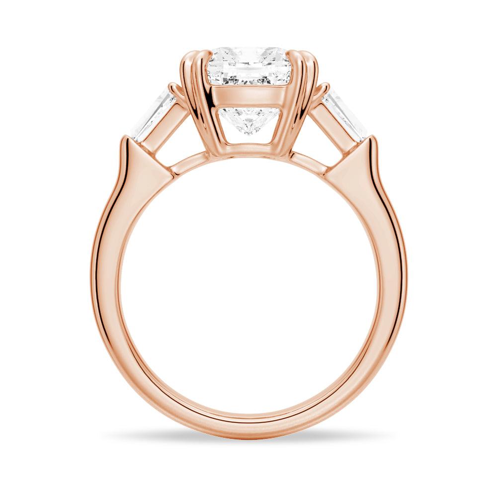 Cushion Cut Moissanite Engagement Ring with Tapered Baguette Side Stones - Elegant Wedding Jewelry for Proposals, Anniversaries & Special Occasions