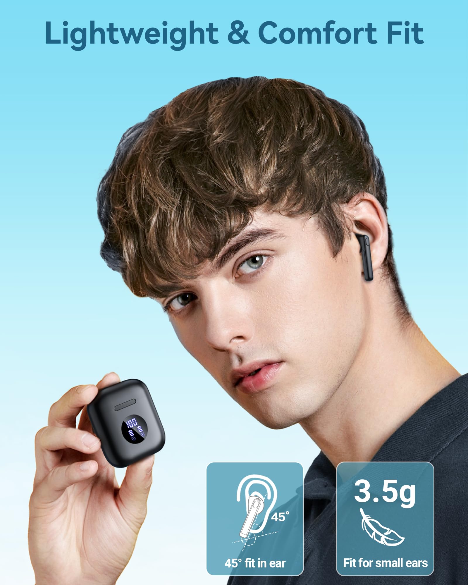 Occiam Wireless Earbuds Bluetooth 5.3 Headphones - 64H Playback Stereo Ear Buds with Wireless Charging Case, in-Ear Earphones for Android Phone & Laptop (Black) - Perfect for Workouts, Commuting & Travel