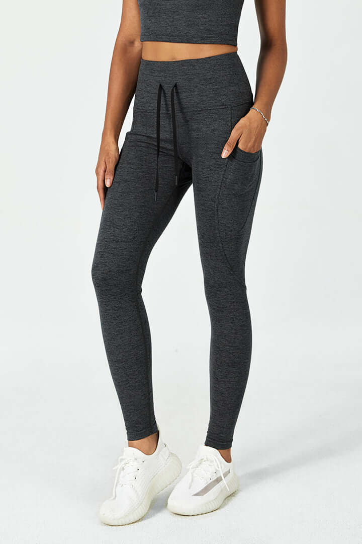 CloudFleece™ High Waist Yoga Pants with Drawstring - Soft Fleece-Lined Leggings for Women in Dark Heather Grey | Perfect for Workouts, Lounge & Cold Weather