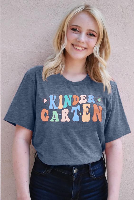 Kindergarten Teacher Graphic T-Shirt for Women - Cute Teaching Tee with Short Sleeves - Perfect Teacher Appreciation Gift for Classroom, School Events & Casual Wear