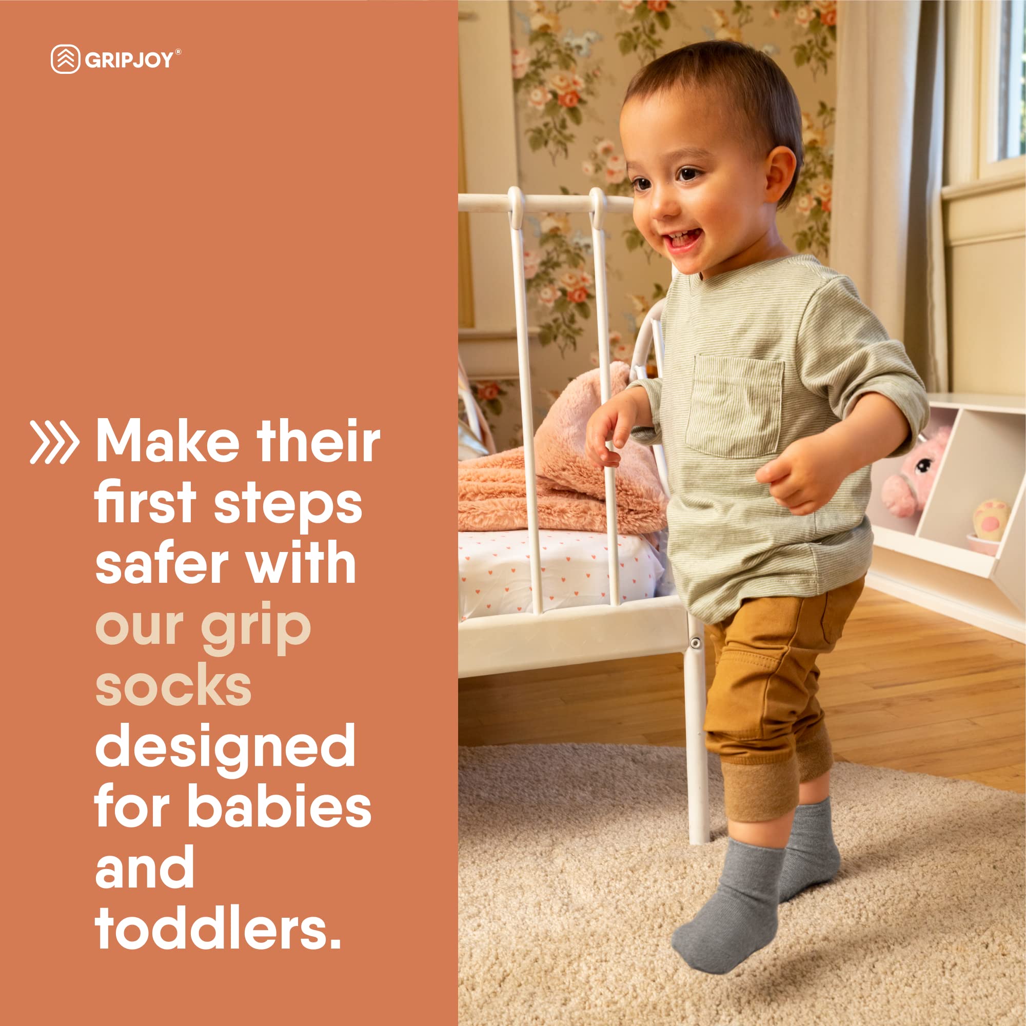 Gripjoy Non-Slip Toddler Socks with Grippers - 4 Pairs of Anti-Skid Baby Socks for Boys & Girls - Perfect for Playtime, Daycare & Learning to Walk