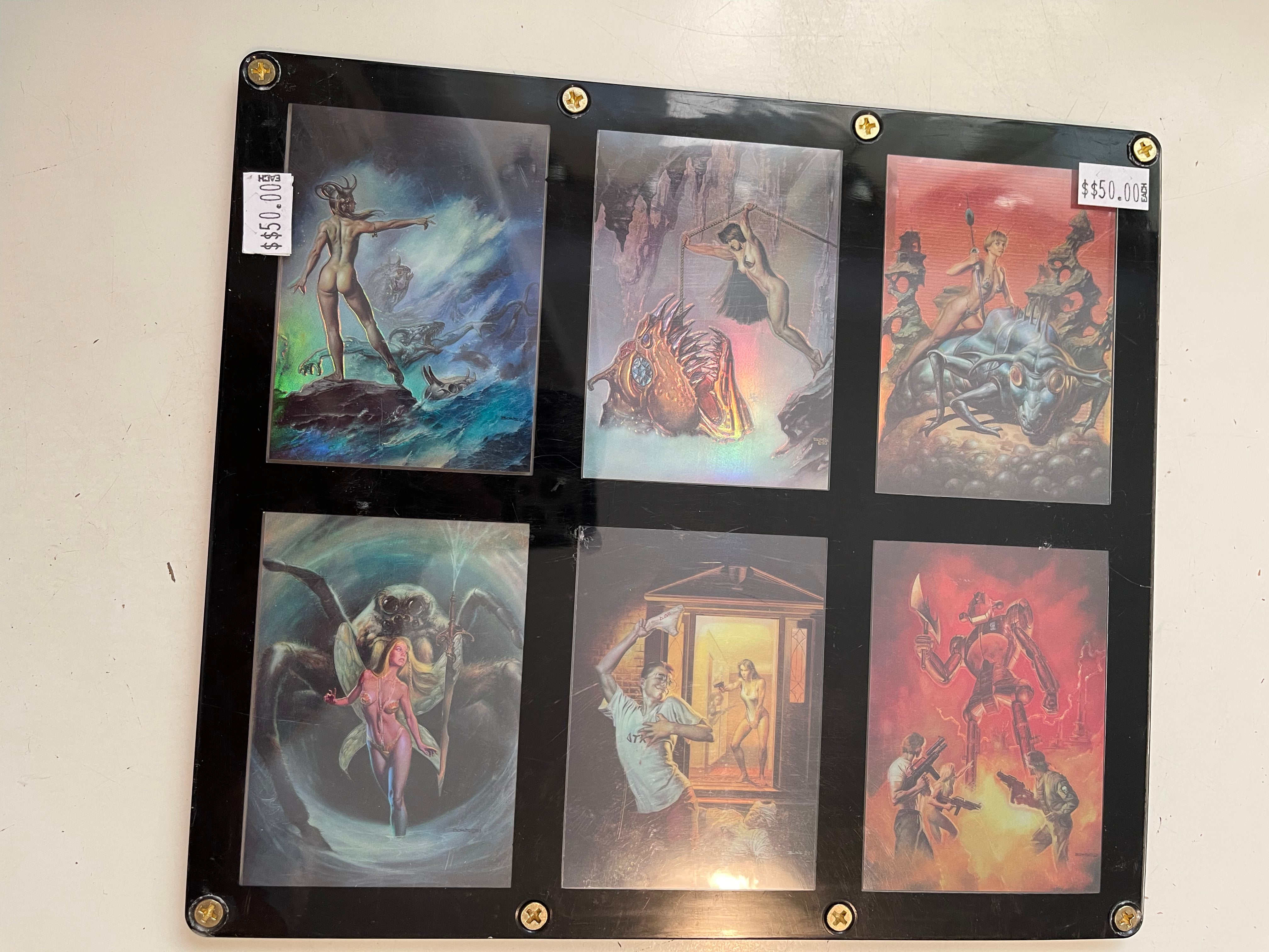 Boris Vallejo Fantasy Artist Rare Chrome Insert Cards Set in Frame - Collectible Art Cards for Home Decor & Gift Ideas