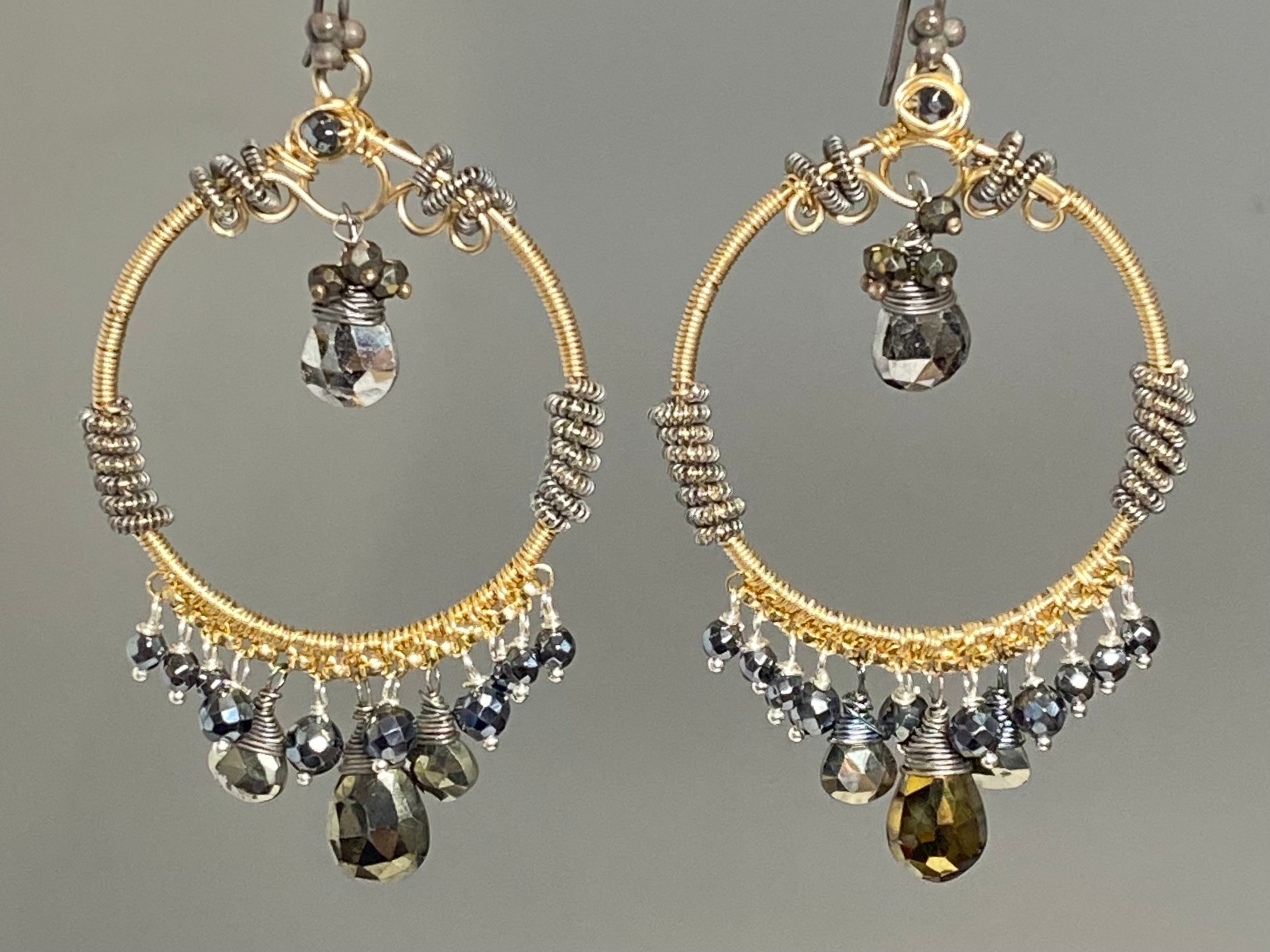 Gold Hoop Earrings with Pyrite Mixed Metals Coiled Silver - Elegant Statement Jewelry for Women, Perfect for Parties, Weddings & Everyday Wear