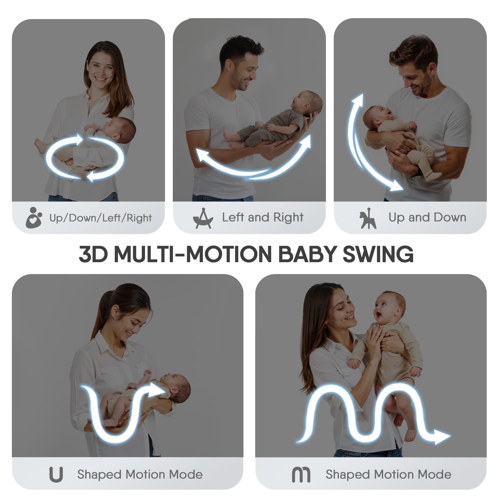 FasonBaby Bluetooth Baby Swing for Infants - 5 Motion Modes, 4 Speed Settings, 10 Soothing Melodies, Multi-Function Newborn Swing (White) | Perfect for Nursery, Daycare & Soothing Fussy Babies
