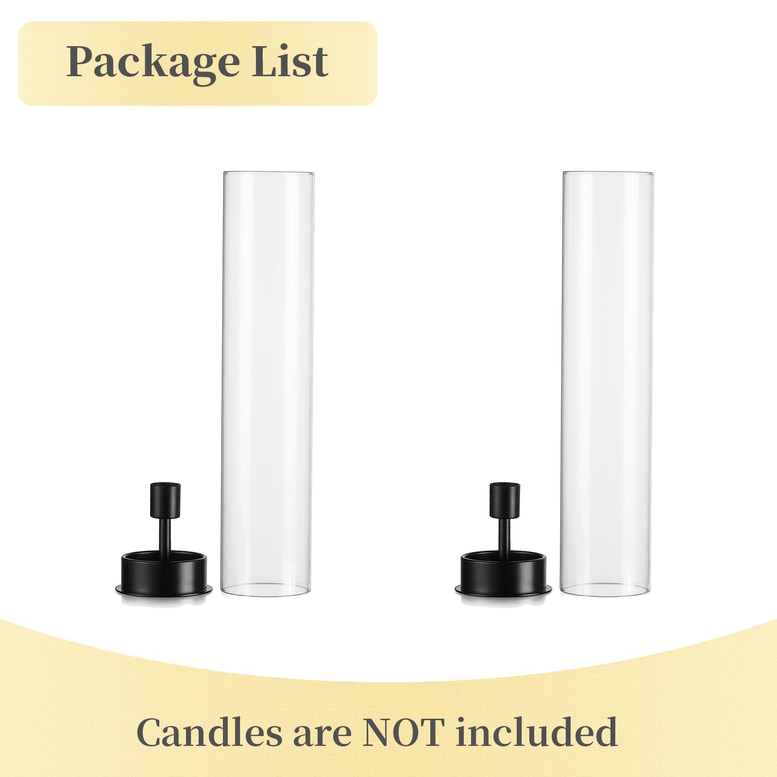 Hewory Hurricane Taper Candle Holders - 2Pcs Black Glass Candlestick Holders for Wedding, Party & Christmas Decor | Elegant Table Centerpiece for Home, Reception & Holiday Celebrations