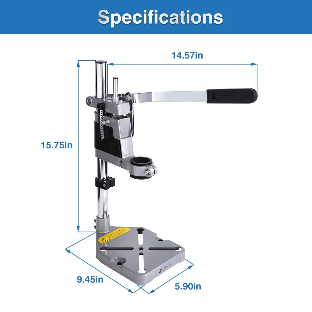 Universal Drill Press Stand for Hand Drills - Adjustable Bench Drill Press Holder with Heavy Duty Aluminum Base & Single Hole Design - Perfect for DIY Projects, Woodworking, Metalworking, and Workshop Repairs