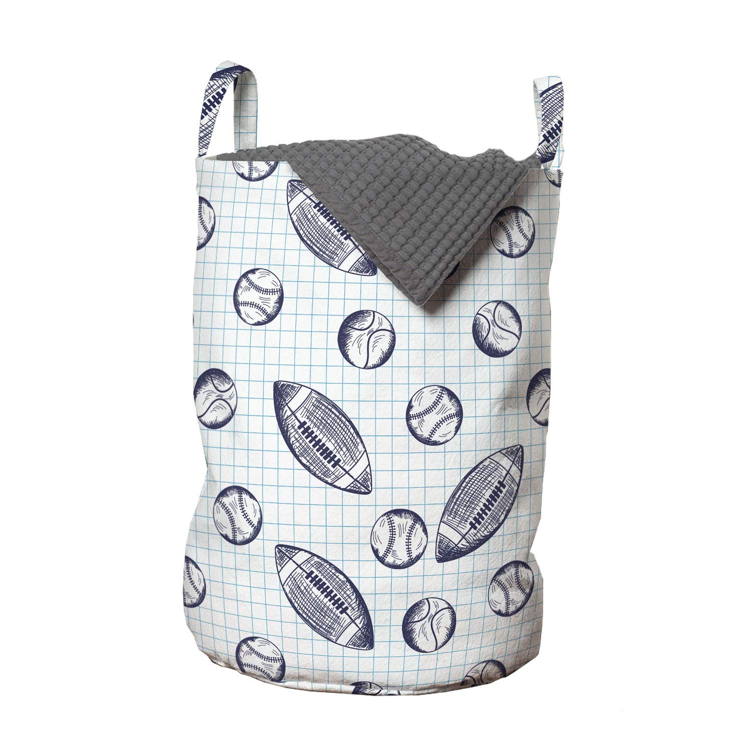 Ambesonne Baseball Themed Laundry Bag - Pigskin & Baseballs Checkered Design with Drawstring Closure, 13
