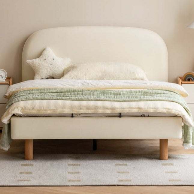 Organic Leather Children's Bed - Soft Cream-Colored Toddler Bed for Kids Room | Safe & Non-Toxic Nursery Furniture for Baby Boys & Girls | Perfect for Bedrooms, Daycare Centers, and Montessori Schools