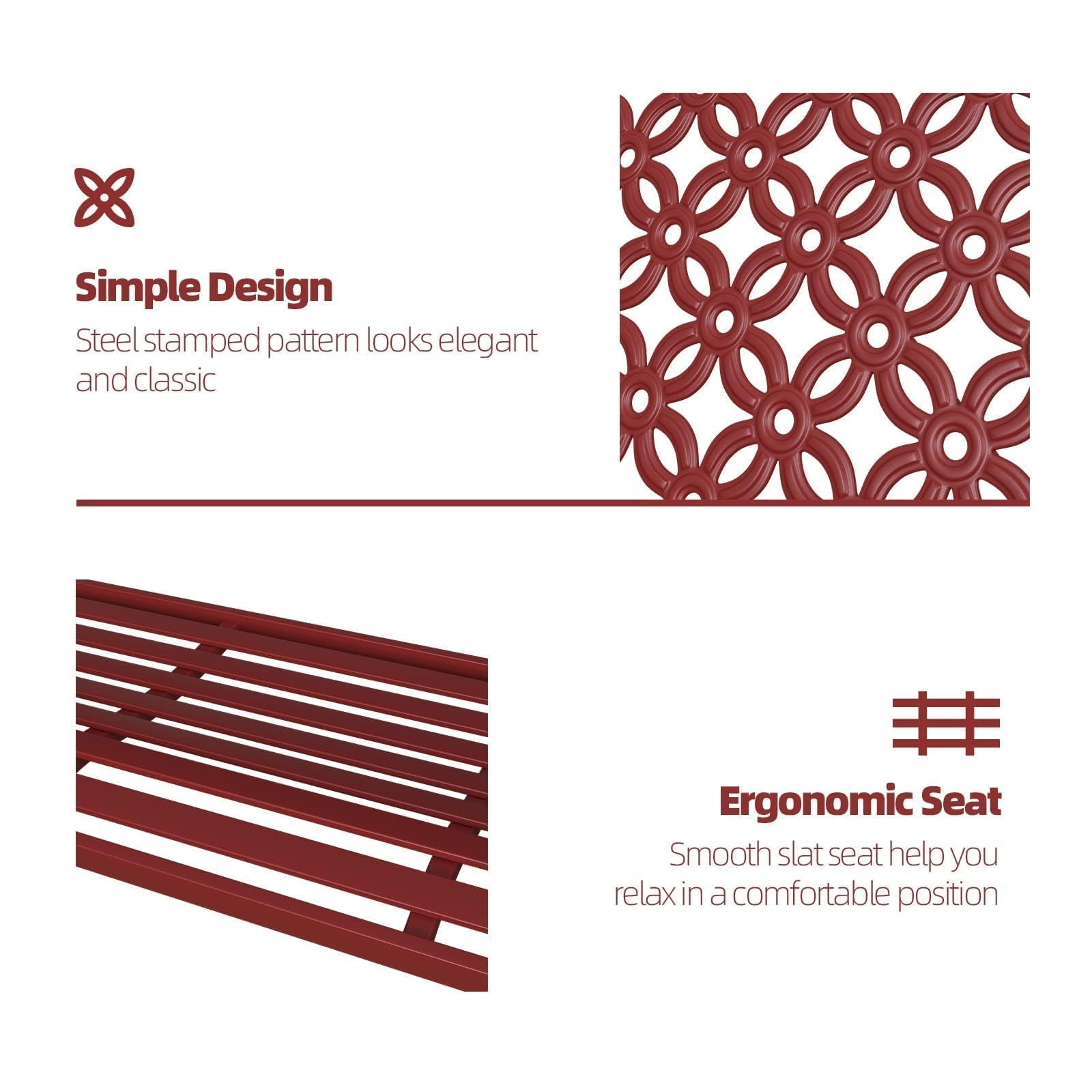 Grand Patio Outdoor Garden Bench with Armrests - Durable Wooden Bench for Lawn, Yard, Porch & Backyard (Red) - Perfect for Relaxing, Entertaining & Outdoor Decor