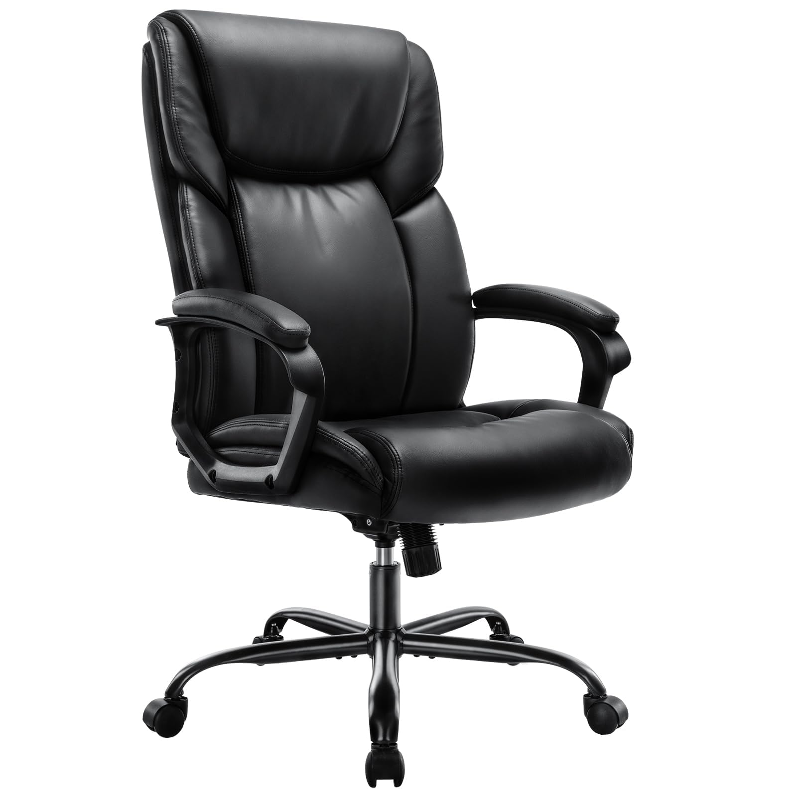 Ergonomic Home Office Chair with Lumbar Support - 360° Swivel Wheels, Adjustable Height & PU Leather - Black - Perfect for Long Work Hours, Gaming & Computer Desks