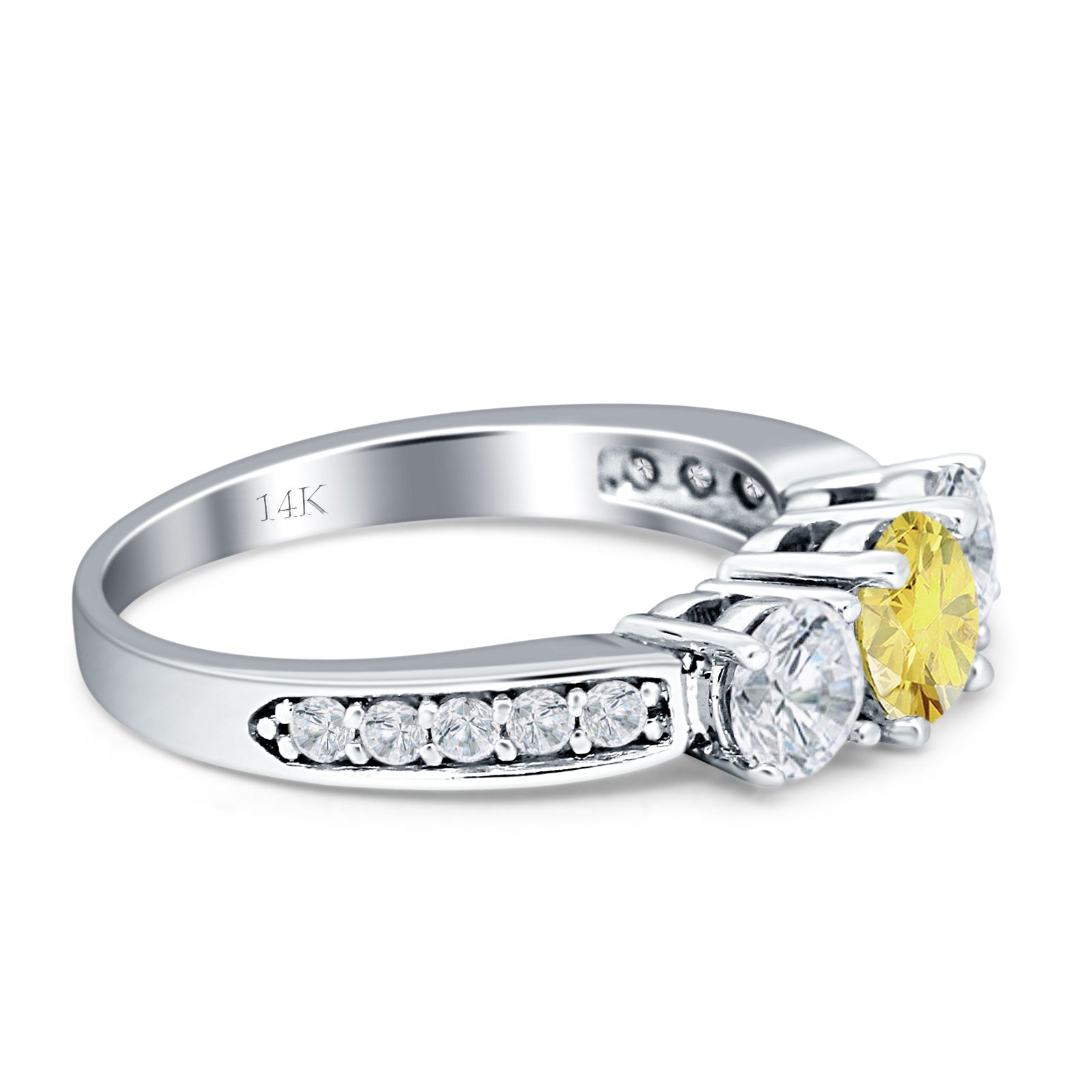14K Yellow Gold Three Stone Round Cubic Zirconia Ring - Elegant CZ Jewelry for Women, Perfect for Engagement, Wedding & Anniversary Gifts