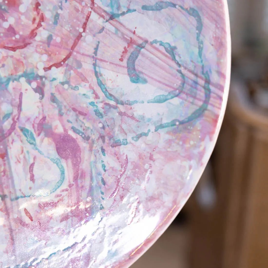 XL Stoneware Serving Platter - Iridescent Mother of Pearl Abstract Design - Creative Collection - Perfect for Dinner Parties, Holiday Entertaining & Home Decor