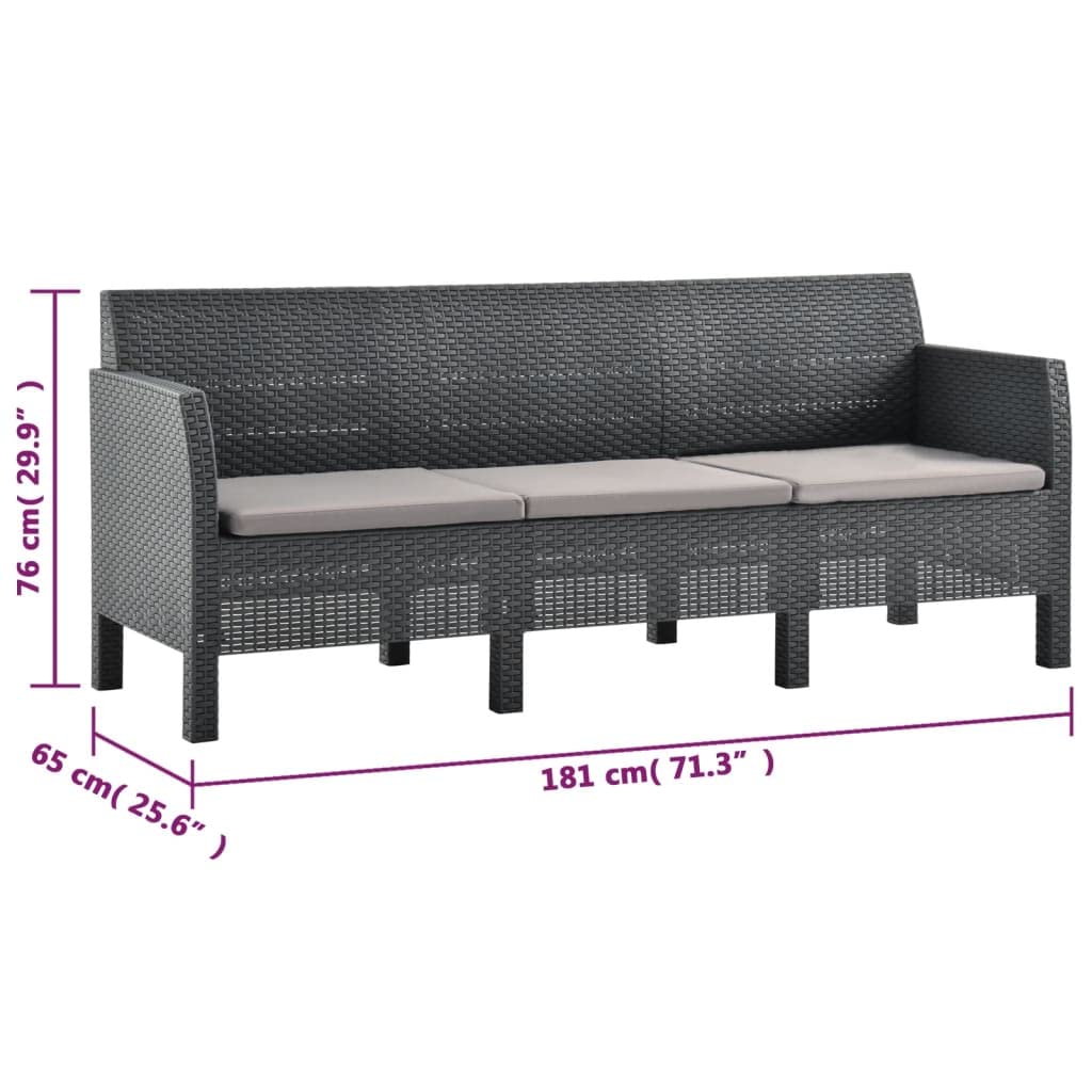 vidaXL 2-Piece Patio Lounge Set - Outdoor Sectional Sofa with Cushions, Retro Style PP Rattan Loveseat in Anthracite - Perfect for Backyard, Garden, and Poolside Relaxation