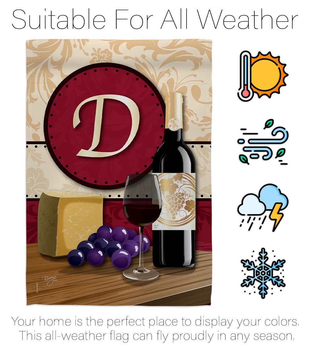 D Initial Happy Hour Wine Flag Set 28x40 Inch w/Flagpole for Outdoor Decor