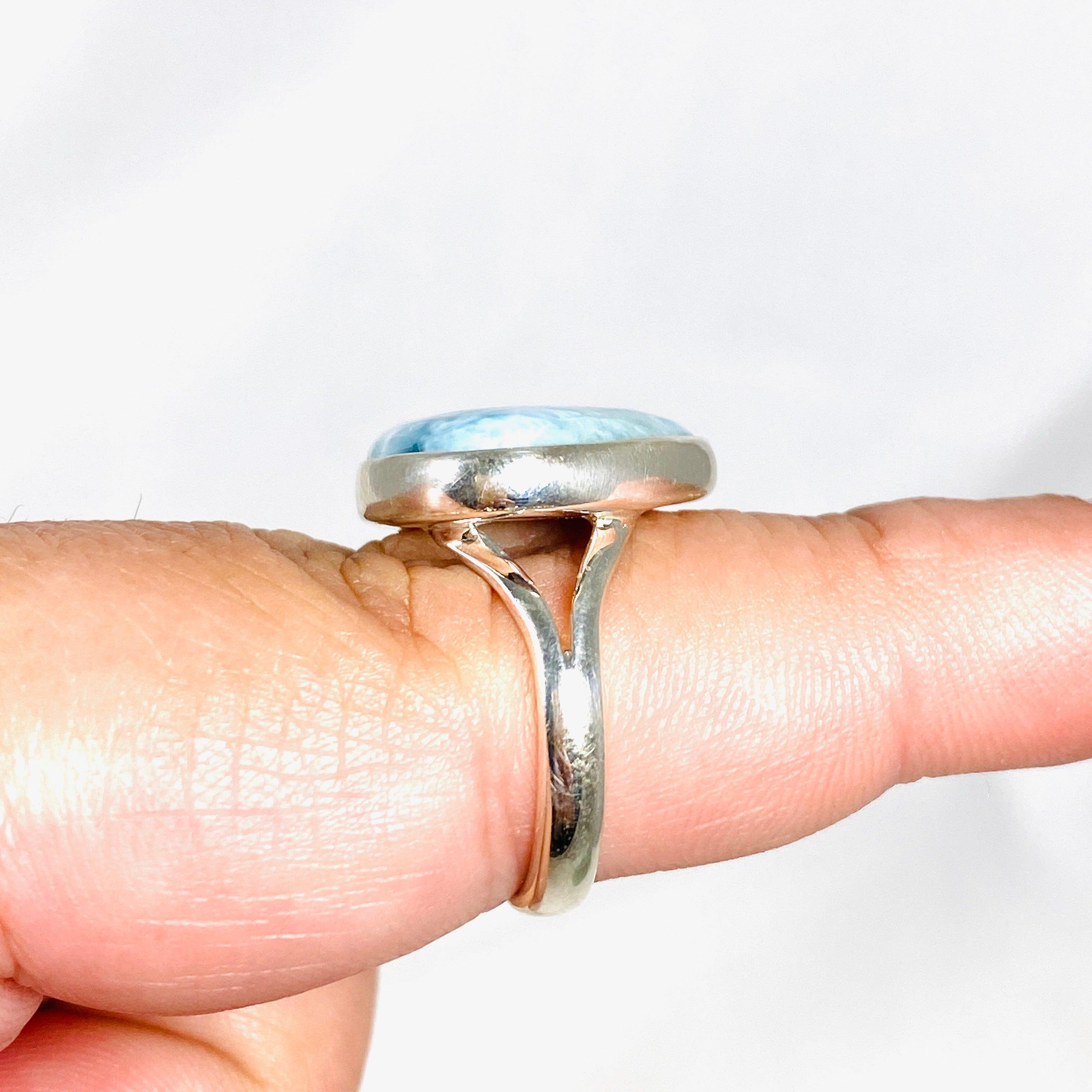 Larimar Teardrop Ring Size 8 KRGJ3088 - Genuine Dominican Blue Stone Silver Jewelry for Women, Perfect for Beach Weddings & Boho Fashion