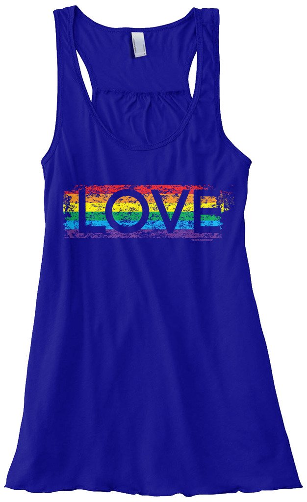 Threadrock Women's Rainbow Love Flowy Racerback Tank Top - LGBTQ+ Pride Apparel for Women, Soft Breathable Summer Casual Wear, Perfect for Pride Parades, Beach Outings & Festivals