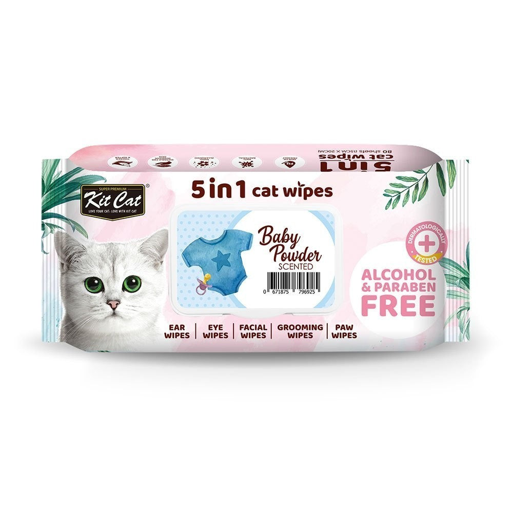 **Kit Cat 5-in-1 Hypoallergenic Pet Wipes - 80 Sheets, Paraben & Alcohol-Free, Gentle Grooming & Paw Cleaning Wipes for Cats & Dogs – Perfect for Travel, Home & Outdoor Use**