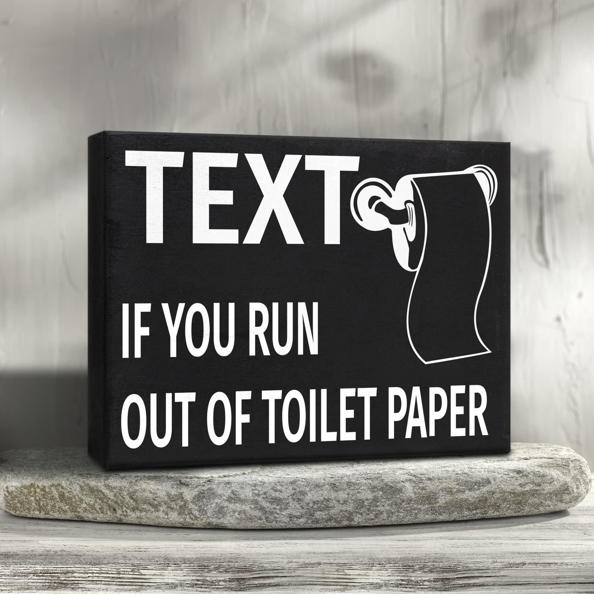 JennyGems Funny Wooden Bathroom Sign - 'Text if You Run Out of Toilet Paper' - Rustic Wall Decor & Shelf Sign for Powder Room, Farmhouse Style - Made in USA - Perfect for Guest Bathrooms, RV Toilets & Apartment Decor