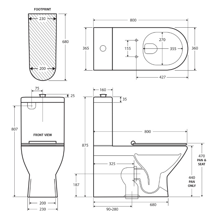 Fienza K013GP Delta Care Back to Wall Toilet Suite with P Trap 180mm & Grey Seat - Modern Water-Saving Bathroom Solution for Small Spaces & ADA Compliant Homes