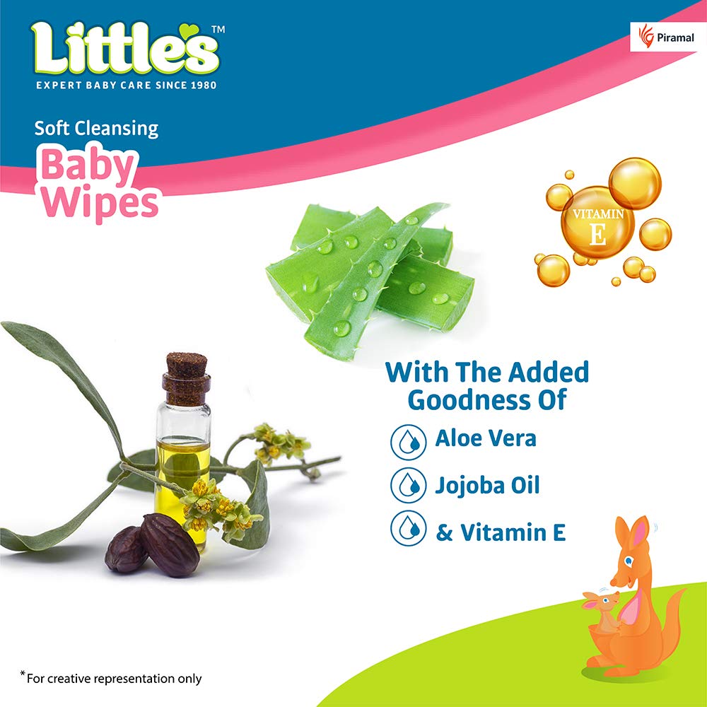Little's Soft Cleansing Baby Wipes | 240 Count (3 Packs of 80) | Extra Thick & Moist Hypoallergenic Wipes for Sensitive Skin | Enriched with Aloe Vera, Vitamin E & Jojoba Oil to Prevent Diaper Rash | Perfect for Diaper Changes, On-the-Go Cleansing & Baby Care Essentials