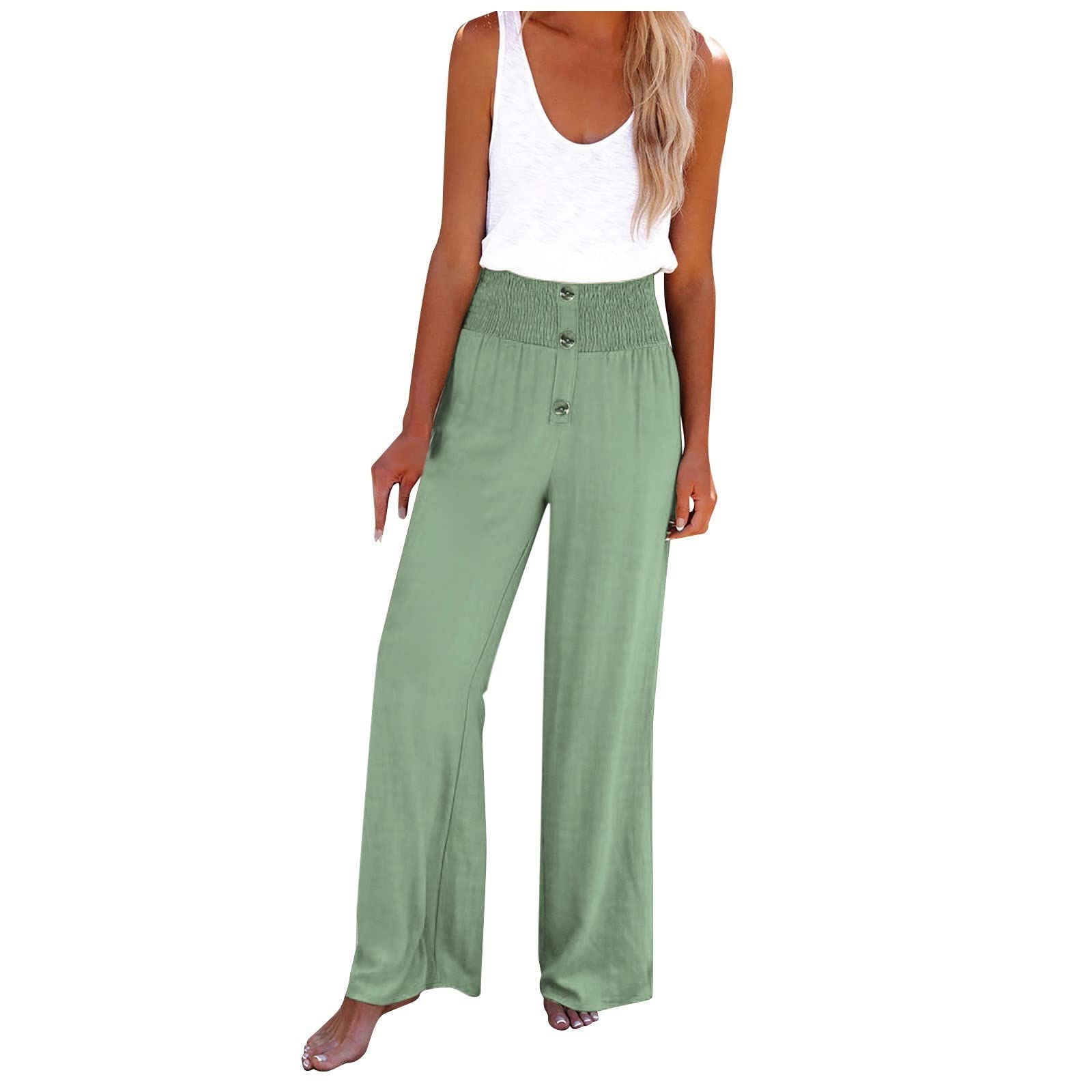 Pxloco Women's Linen Harem Pants - High Waist Loose Wide Leg Casual Pants with Button Trim & Elastic Waistband | Perfect for Yoga, Lounge & Boho Fashion