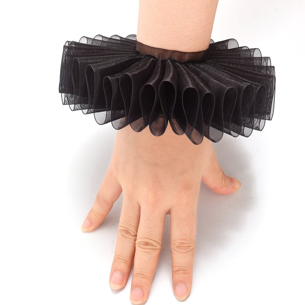 GraceArt Elizabethan Dickens Ruff Neck Collar & Wrist Cuffs - Victorian Lace Ruffle Costume Accessories for Renaissance Fairs, Cosplay, and Historical Reenactments