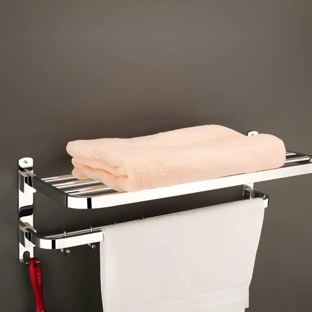 24 Inch Foldable Bathroom Towel Rack - Space Saving Wall Mounted Towel Holder & Stand for Bath, Kitchen, Laundry Room - Perfect for Small Spaces & Organizing Wet Towels