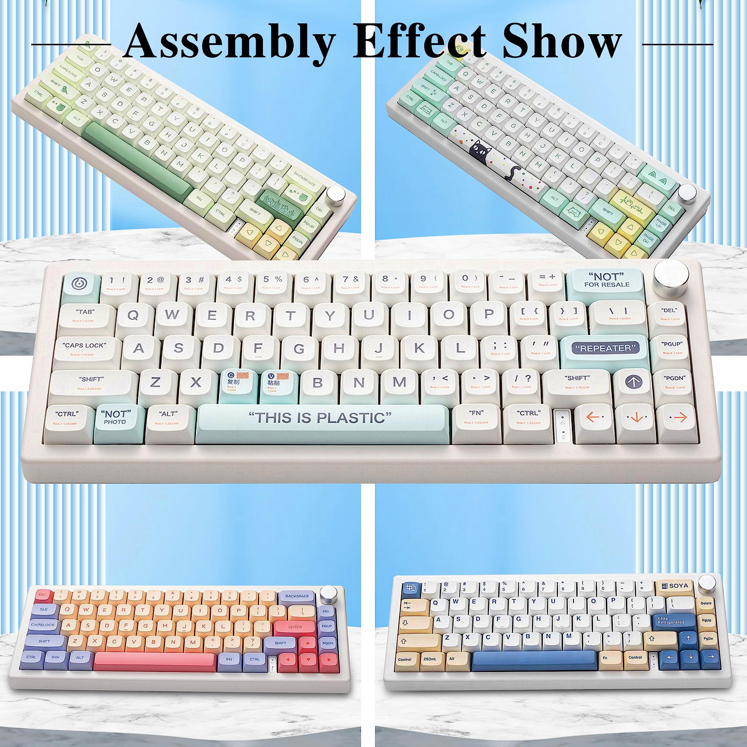 BOYI GMK67 65% Hot-Swappable Mechanical Keyboard Kit - Bluetooth 5.0/2.4G/Type-C Tri-Mode Wireless, RGB Backlit, Customizable PCB Mounting Plate with EVA Sound Insulation Mat (White with Knob) - Perfect for Gaming, Typing & Office Work