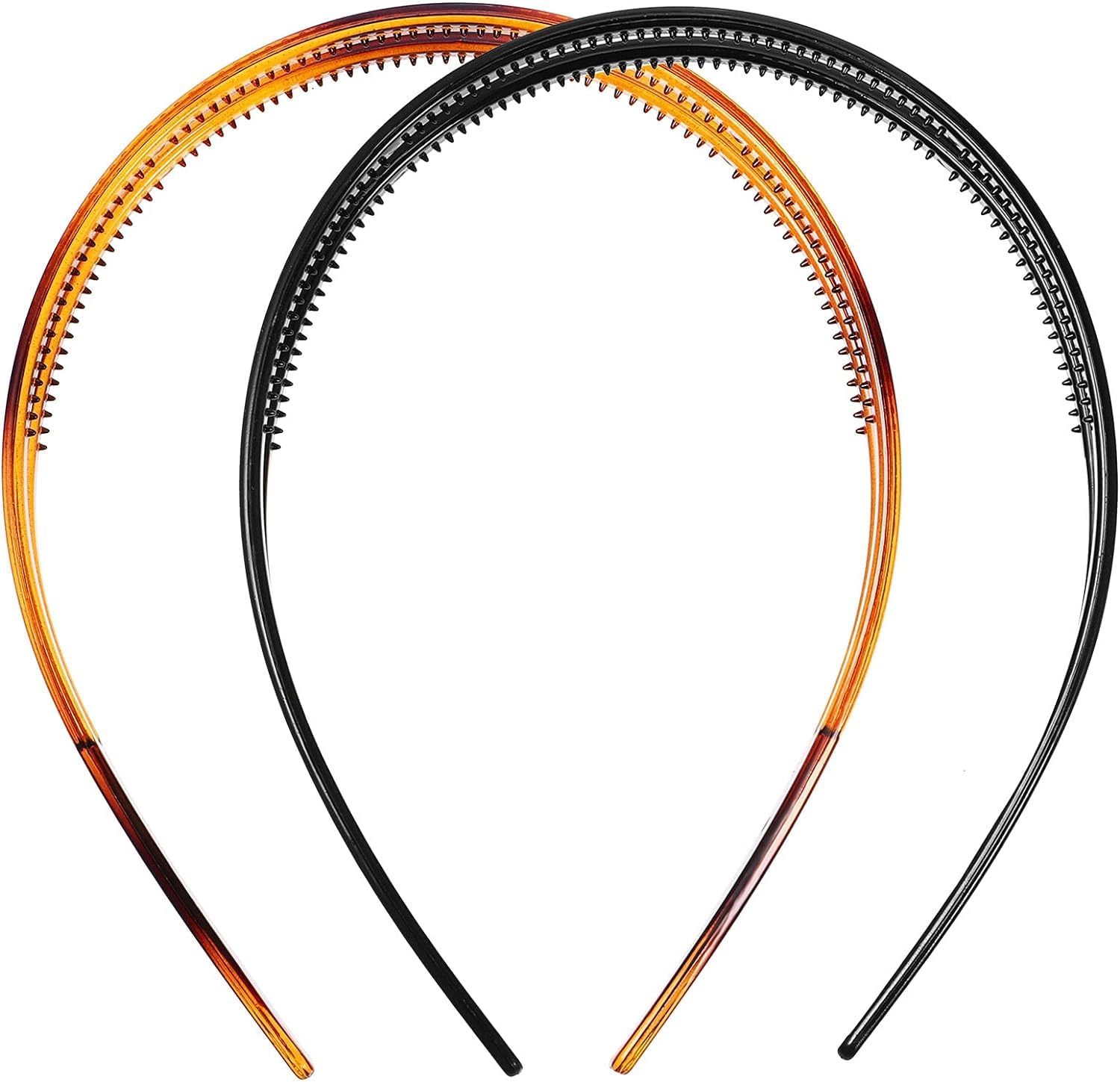 2 Pack Non-Slip Double Row Teeth Plastic Headbands for Women & Girls - Simple Chic Hair Hoop Accessories for Daily Use, Dating & Decor (Black & Brown) | Perfect for Workouts, Office & Special Occasions