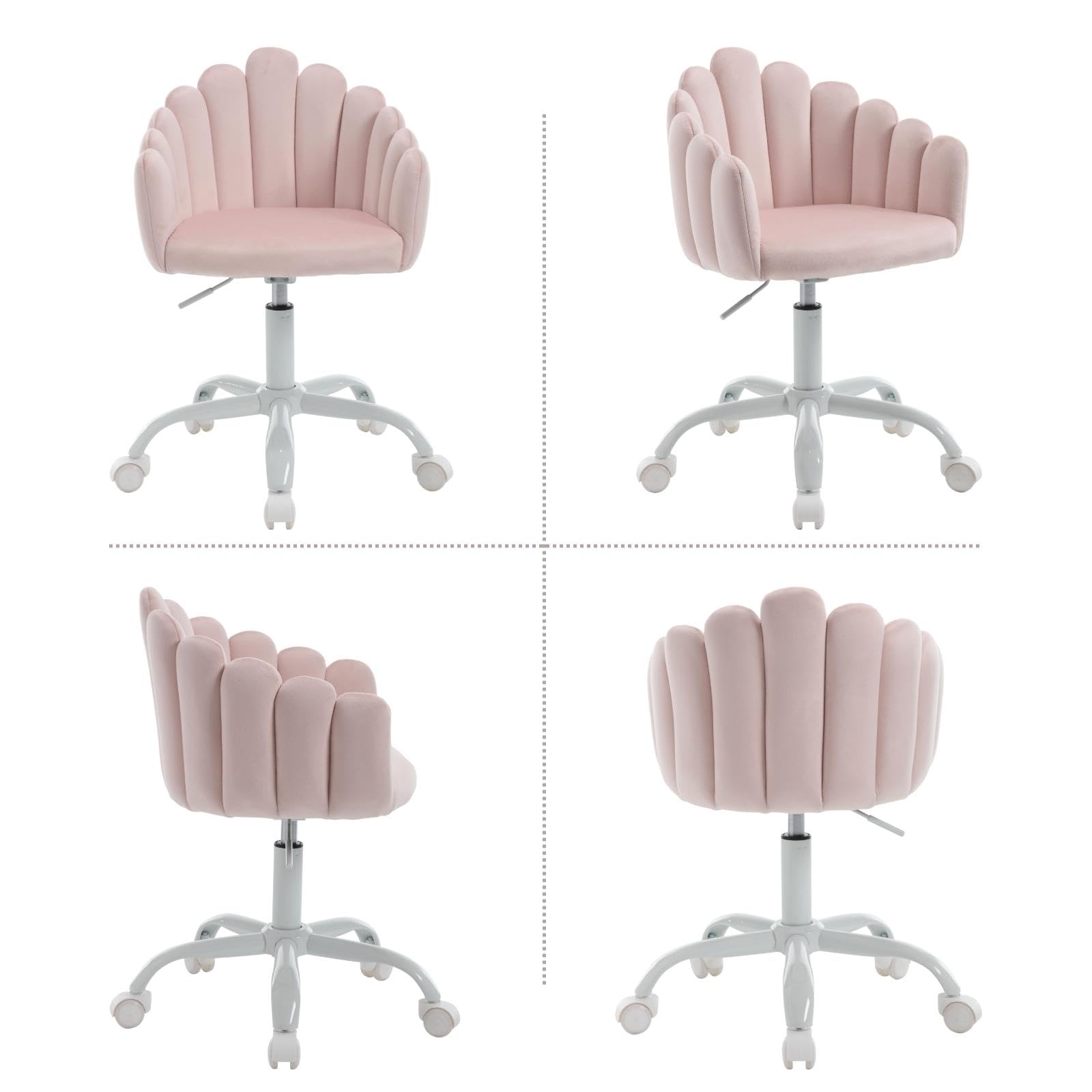 DUOMAY Adjustable Kids Desk Chair with Wheels - Pink Velvet Swivel Computer Chair for Boys and Girls, Ergonomic Study Chair for Children's Bedroom, Homeschooling & Gaming Setup