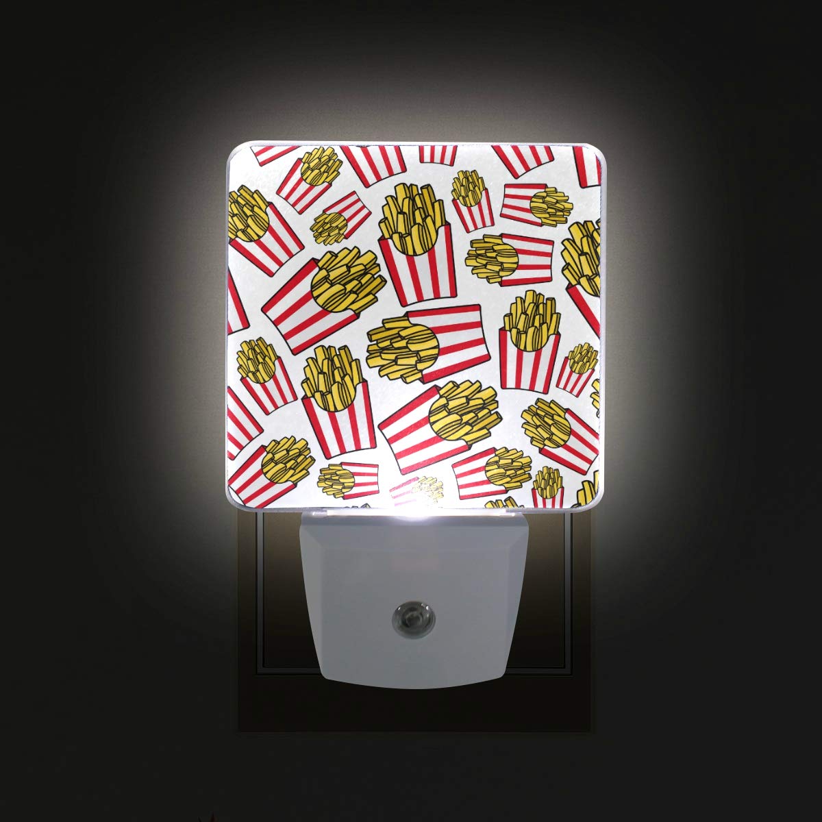 Vikko Cartoon French Fries LED Night Light Plug-in 2 Pack with Dusk to Dawn Sensor - Cute Fast Food Themed Nightlight for Kids & Adults - Perfect for Bedroom, Living Room, Hallway Decor (Ideal for Late Night Snack Lovers & Fun Home Decor)