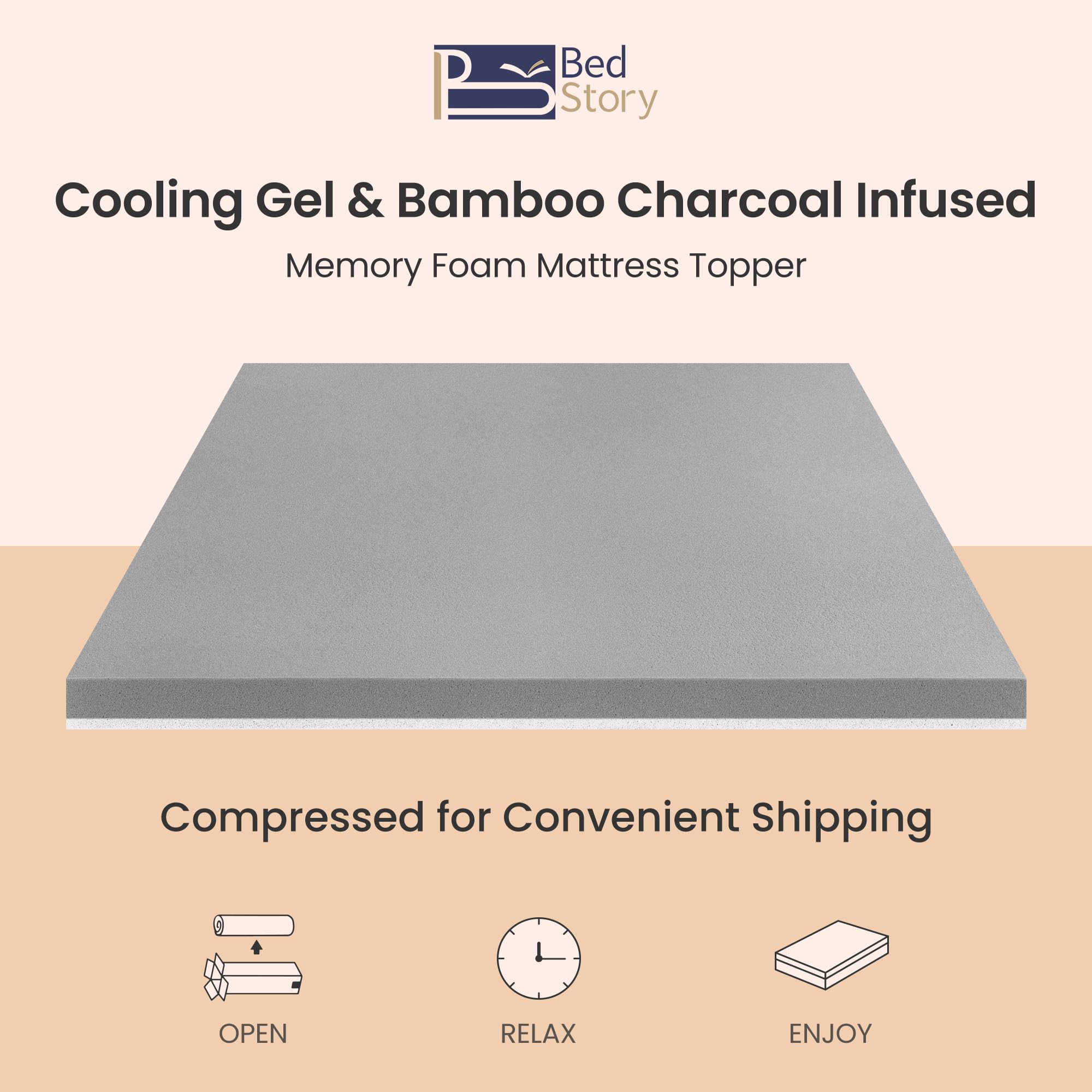 BedStory Extra Firm Mattress Topper Queen Size 3 Inch - Cooling Memory Foam Mattress Pad for Back Pain Relief - Gel & Bamboo Charcoal Infused - CertiPUR-US Certified - Perfect for Hot Sleepers & Pressure Point Support